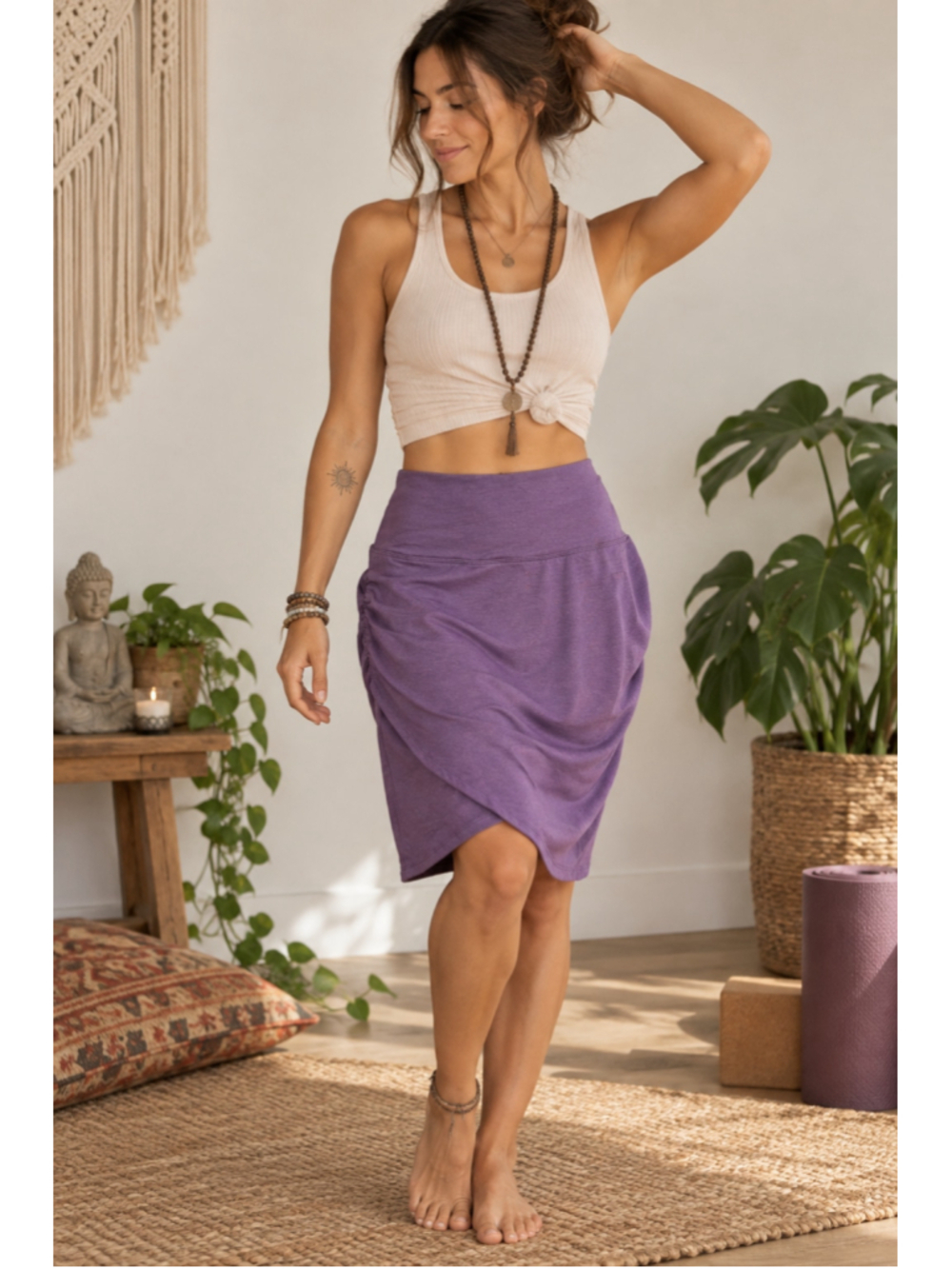 Earth Yoga Purple Faux Wrap Tulip Knit Skirt Sz M Organic Cotton Bamboo Blend